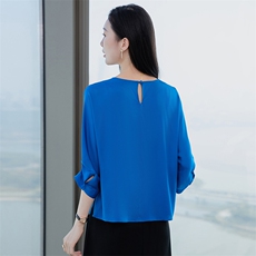 真丝上衣女中袖丝绸真丝t恤衫五分袖圆领妈妈宽松大码短袖小衫，女装衬衫，阿舍尔精品