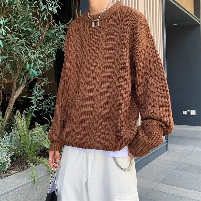 秋冬季麻花毛衣男宽松休闲圆领针织衫线衣情侣装外套M700-P43,男装针织衫/毛衣,星座512-2