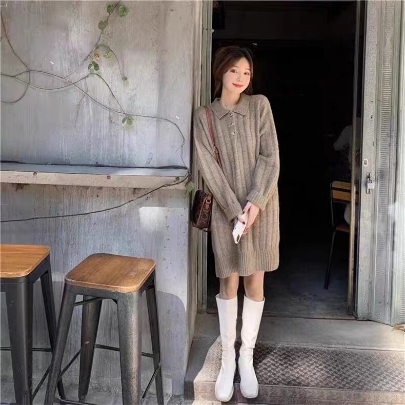 时尚百搭宽松显瘦中长款羊毛衫连衣裙女秋冬新款韩版气质打底裙,女装羊毛衫,泰沅羊绒