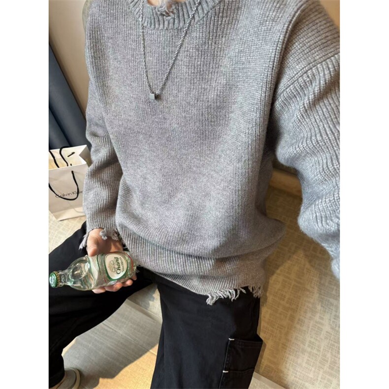 1506-1/M50111/P64秋冬季潮牌痞帅慵懒灰色破坏风毛衣,男装针织衫/毛衣,星座1506-1
