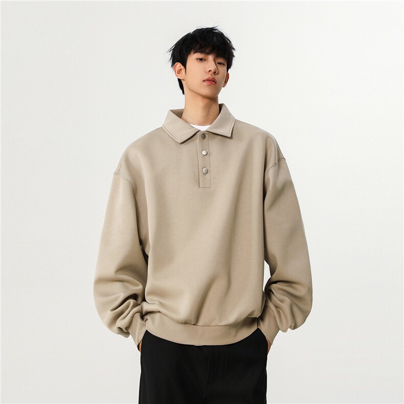 2025春季新款男装美式老钱风Polo翻领卫衣cleanfin宽松百搭上衣男，男装卫衣，电商A341