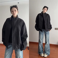 抖音得物美式潮休闲夹克春季立领纯色复古工装加厚棉服外套AMY01，男装夹克，电商A443