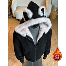座山雕麂皮毛领夹克棉服短款夹棉猫耳上衣5D4092-TP100178，男装夹克，电商A102