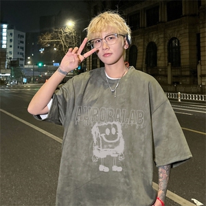电商DSA028-DTLP2413 特P19 量大优 供视频 重磅麂皮绒短袖t恤男图片