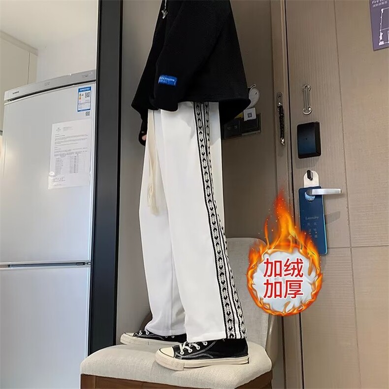 男秋季新款港风休闲裤加绒织带拖地裤K2195P45图片