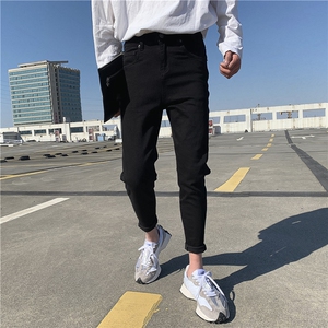 B230档 纯黑色光板修身小脚弹力铅笔裤男牛仔裤P85图片