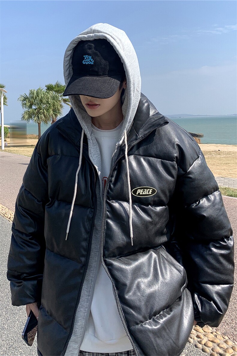 pu皮棉服外套男韩版潮流秋冬季加厚假两件棉衣面包服CW2290-P95,男装棉衣,星座512-2