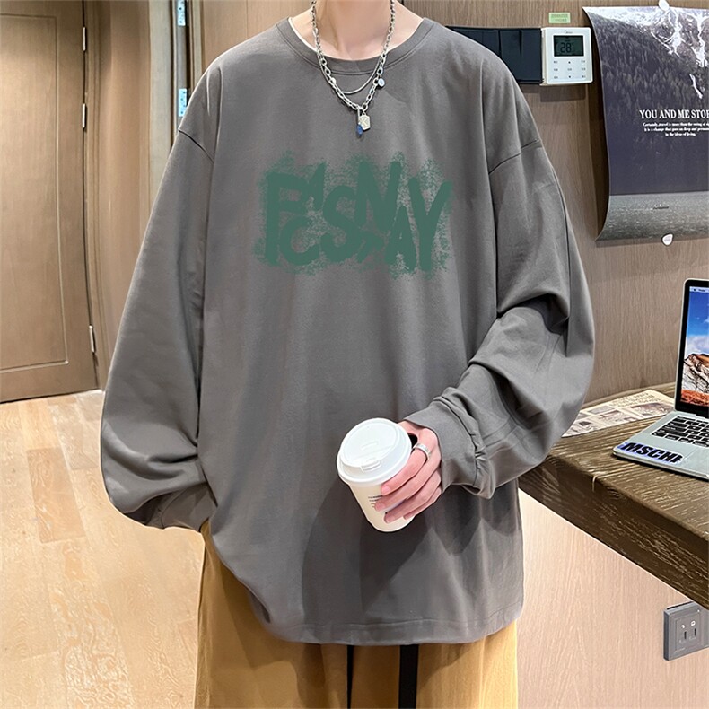 直播品质秋冬重磅潮牌嘻哈美式印花纯棉长袖T恤打底衫CT387特P28,男装T恤,电商A486