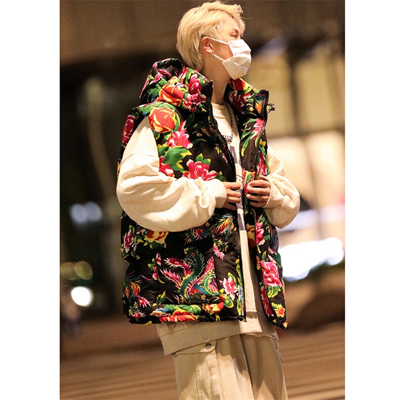 M4风东北大花棉马甲外套大码宽松秋冬汉服外衣坎肩背心连帽，女装马甲，星座115A(原星座507）