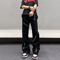 美式vibe裤子高街水洗牛仔裤男设计感小众拉链裤B9037P42，男装牛仔裤，星座1116-2