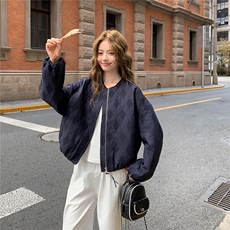 韩系菱格夹棉短外套女秋冬新款高级感休闲宽松加厚小个子棉衣夹克，女装短外套，2C326