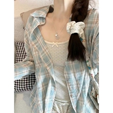 TC495-P45新款美式复古薄款格子设计防晒开衫宽松衬衣，女装衬衫，星座617A-2