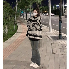 MM108-P68氛围感美式复古秋冬条纹针织衫毛衣不规则男女上衣，女装针织衫/毛衣，星座617A-2