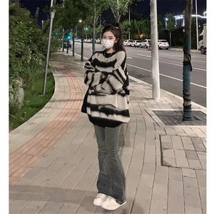 MM108-P68 氛围感美式复古秋冬条纹针织衫毛衣不规则男女上衣图片