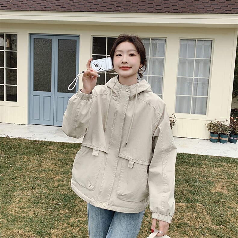 宽松型2025年秋季常规日韩休闲长袖拉链棉类混纺棉休闲百搭，女装风衣，秋牧寒烟