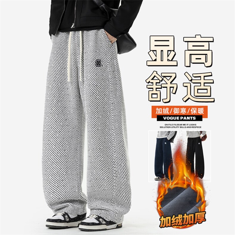 冬季加绒男宽松直筒潮牌美式提花弯刀休闲长裤Z2601-P45/加绒P55图片