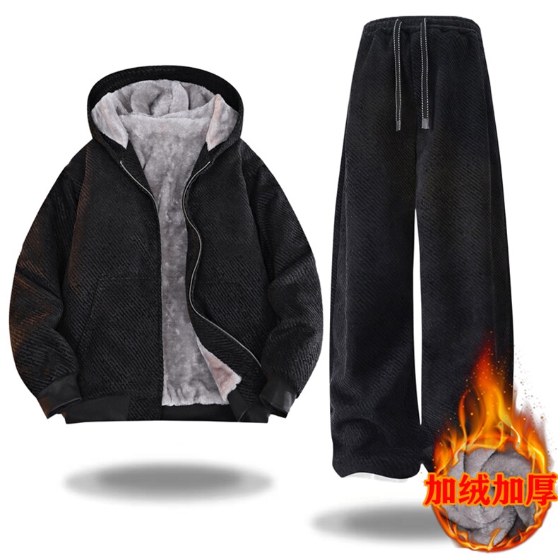 加绒加厚套装青年银丝斜纹宽松休闲连帽套装J5016加绒P120常规P90，男装休闲套装，星座310B-3