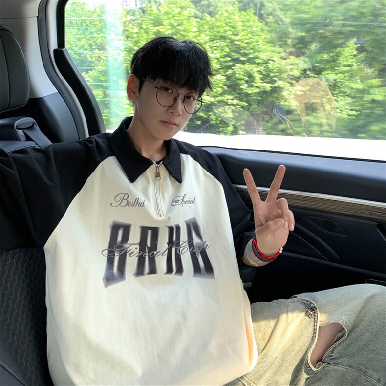 港风重磅全棉撞色插肩袖polo衫短袖男T恤XP2236-P45控78图片