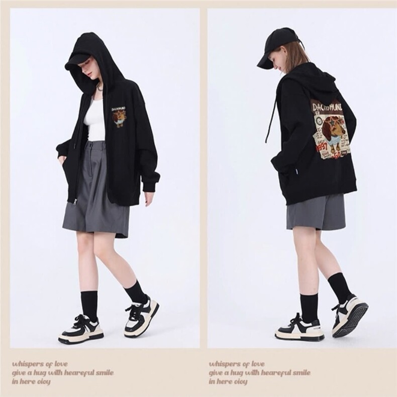 连帽外套男女春秋新款韩版宽松潮短款加绒卫衣拉链开衫HH593P40,女装短外套,星座1013-5