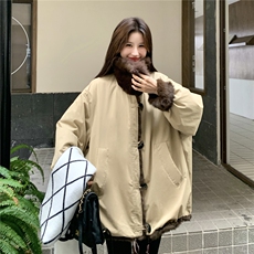 2025秋冬新款加厚复古领牛角扣短外套保暖皮毛一体双面穿女装外套，女装派克服，2C159