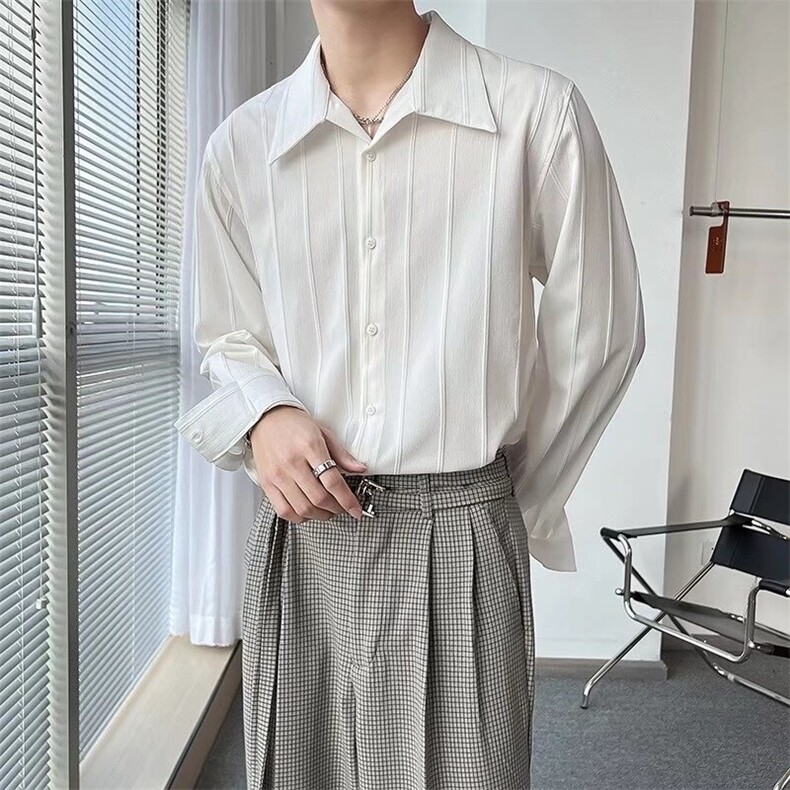 高级感男装长袖衬衫2025秋季轻熟韩风纯色衬衣潮流男士帅气上衣服,男装衬衫,星座715-4