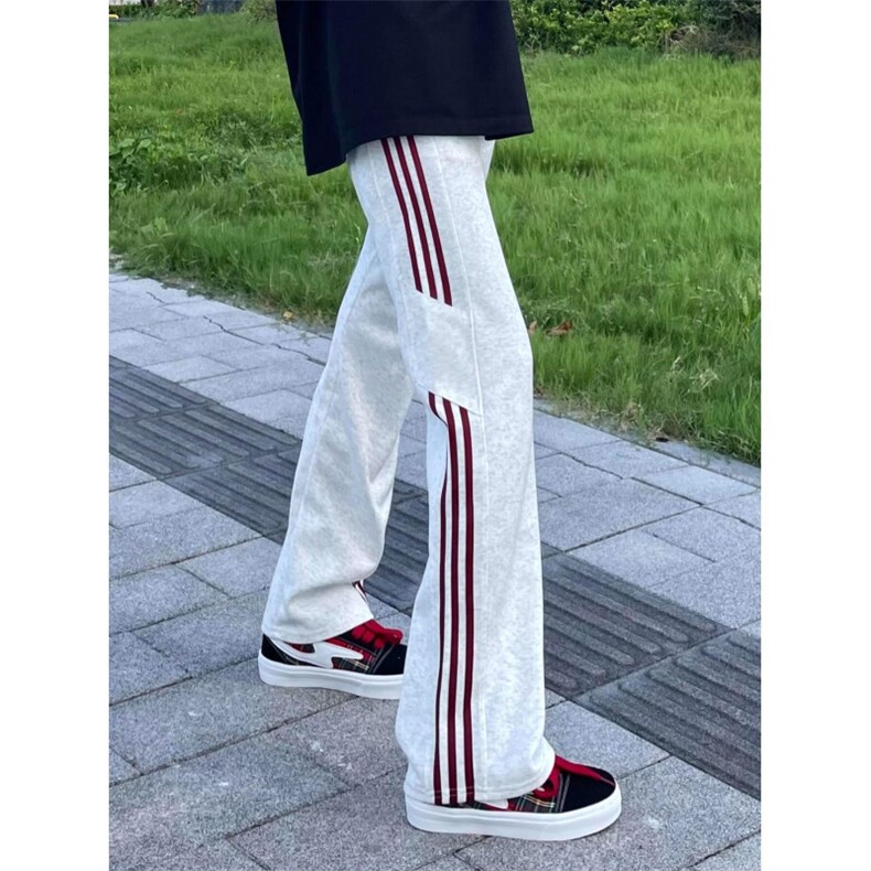三条杠美式条纹弯刀卫裤男款秋季显瘦休闲裤子bf慵懒风阔腿长裤图片
