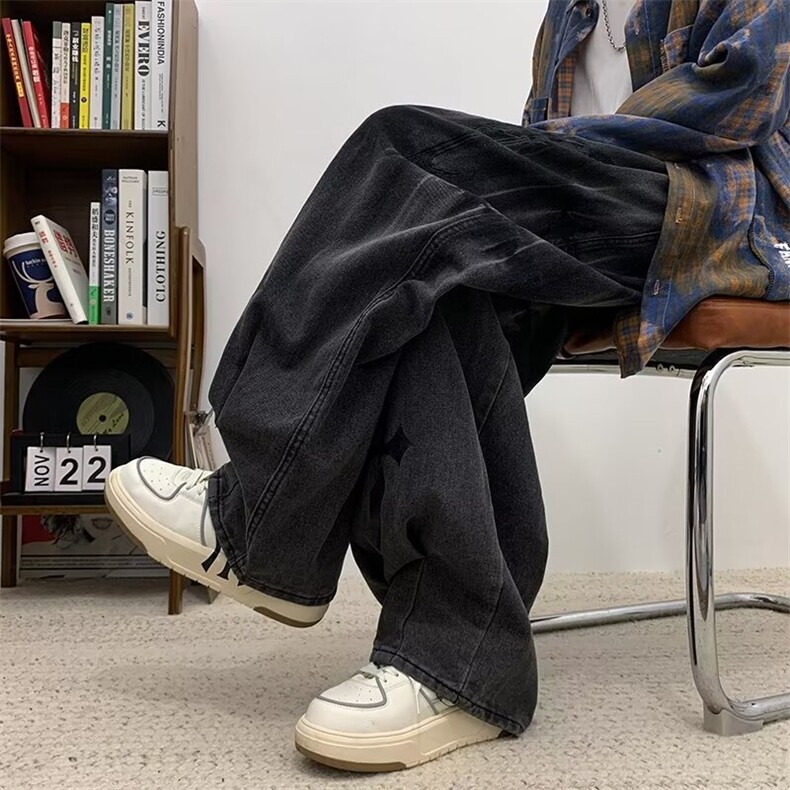 牛仔裤男韩版潮流高街帅直筒裤子2024春季新款ins长裤RK1536-P50,男装牛仔裤,星座412-2