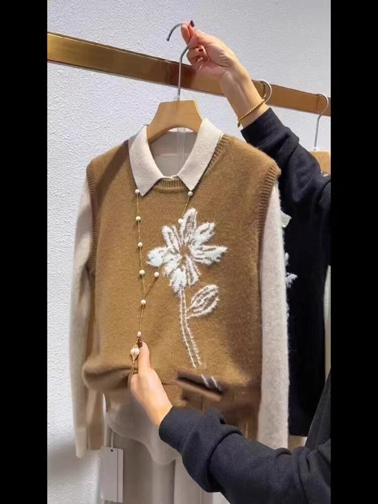 羊毛马甲女V领短款针织背心春秋薄款外穿宽松毛衣坎肩打底,女装马甲,羿纯羊绒