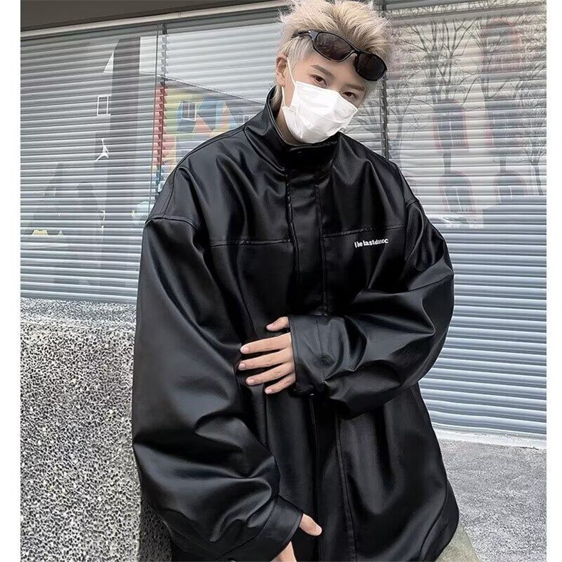 港风宽松皮衣外套男春季潮流痞帅春季休闲百搭机车夹克W5631-P65，男装皮衣，星座412-2