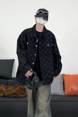 休闲大码宽松棋盘格男女拼色牛仔外套夹克J3736-P57【特价】，男装工装外套，电商A007