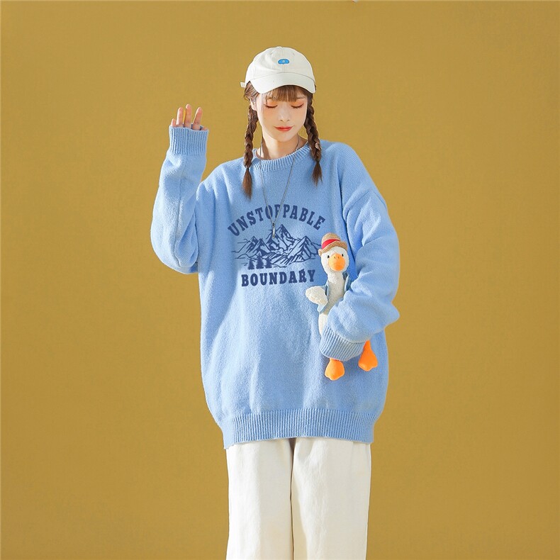 中性风秋/冬新款潮流印花百搭保暖圆领宽松套头毛衣M1026P50控68,男装针织衫/毛衣,A247A