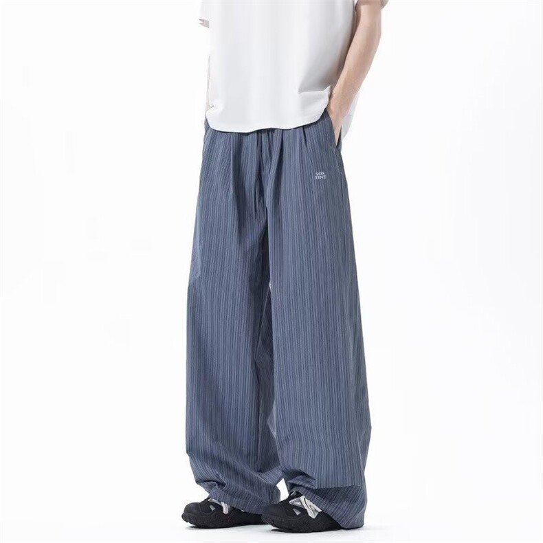 设计感蝴蝶结刺绣竖条纹西裤初秋季新款宽松百搭休闲裤AK75P48，男装西裤，星座1013-5