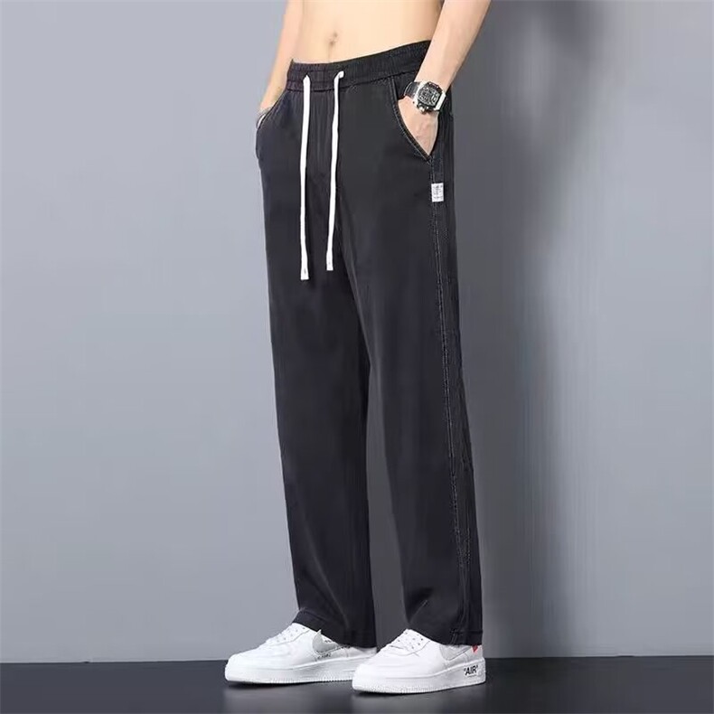 烟灰色冰丝牛仔裤男夏季薄款潮牌宽松直筒天丝耐磨渐变休闲长裤子,男装牛仔裤,星座1210-1