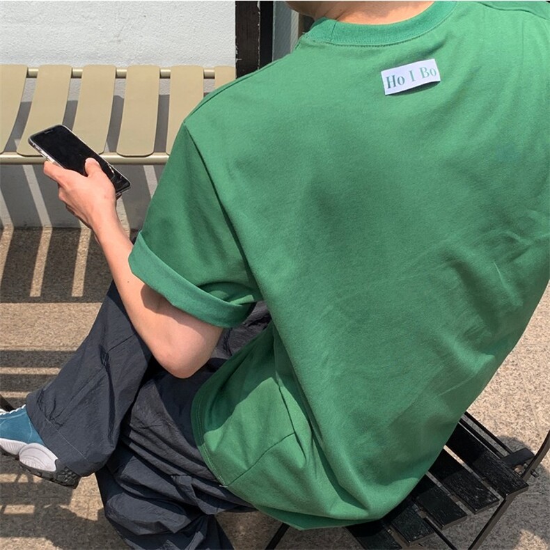 816B-T1013-P38 夏季设计感高级纯色短袖T恤情侣潮韩ins男女图片