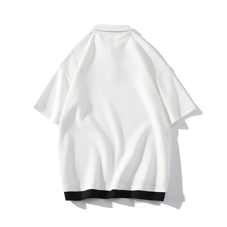 白底夏季日系潮牌情侣半袖宽松字母印花华夫格POLO衫男1500-P45,男装T恤,电商A441
