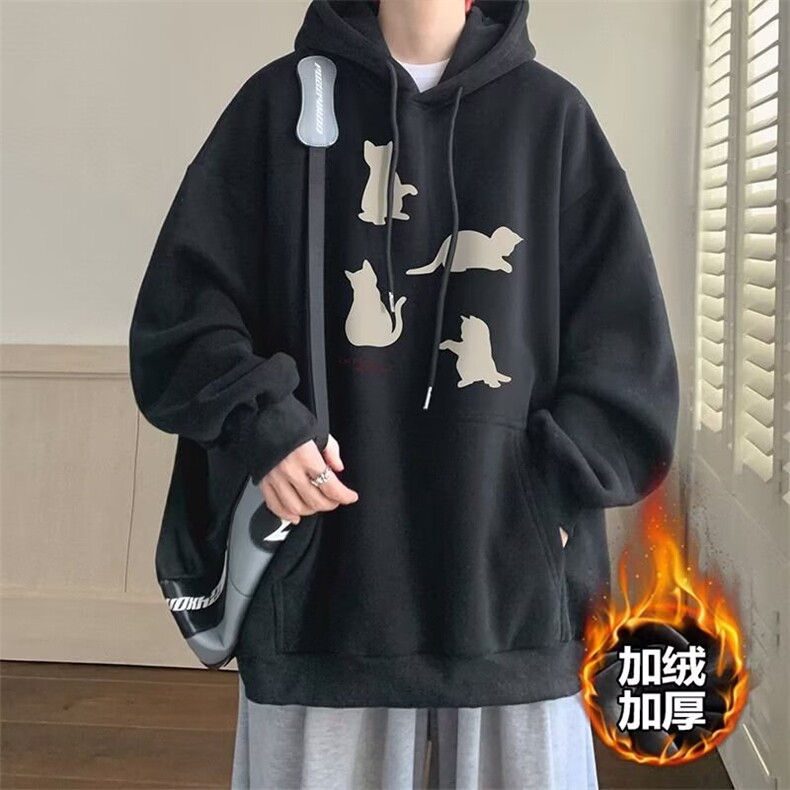 连帽卫衣加绒复古卫衣秋冬美式加厚宽松外套上衣男WY981加绒-P32图片