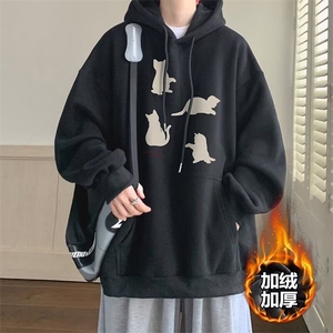 连帽卫衣加绒复古卫衣秋冬美式加厚宽松外套上衣男WY981加绒-P32图片