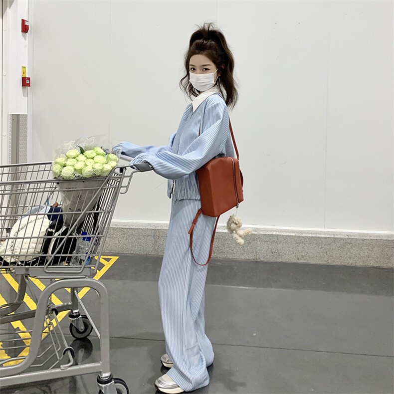 【新款】设计感俏皮减龄气质条纹拼色套装088-9907p165控228,女装套装/套裙,2C088