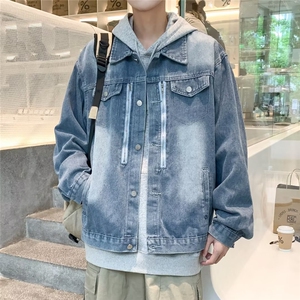 春秋渐变牛仔外套男翻领休闲潮牌水洗痞帅日系复古帅气青少年夹克图片