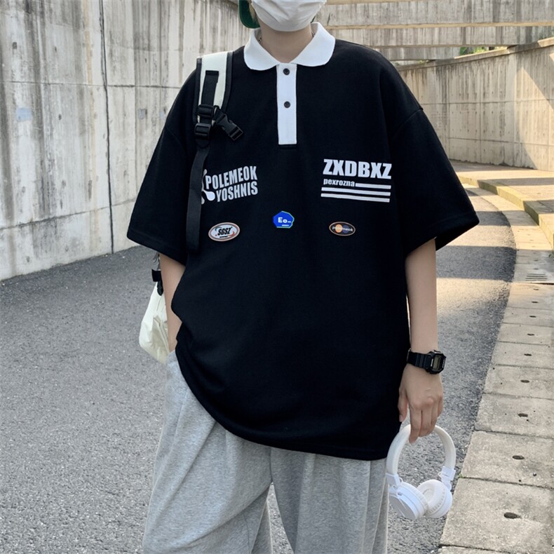 2023夏季新款韩版宽松韩版五分袖日系POLO衫休闲上衣T1238-P30,男装Polo衫,星座512-3
