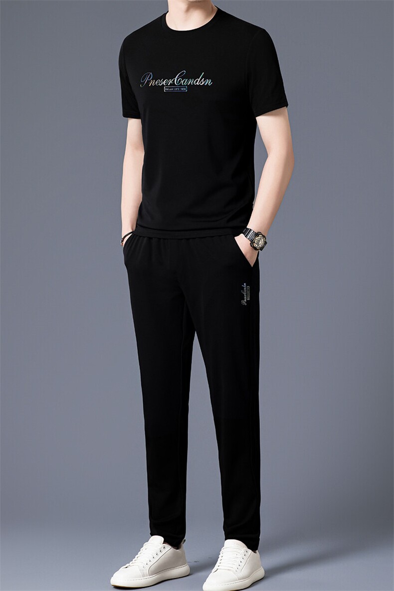 HP5081夏季新款男士运动休闲套装二件套圆领印花男装速干百搭短袖,男装休闲套装,电商B360