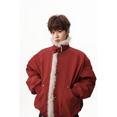 1506/QM60660/P103新年红工装毛领肌理感夹克棉服保暖立领外套冬，男装夹克，星座1506