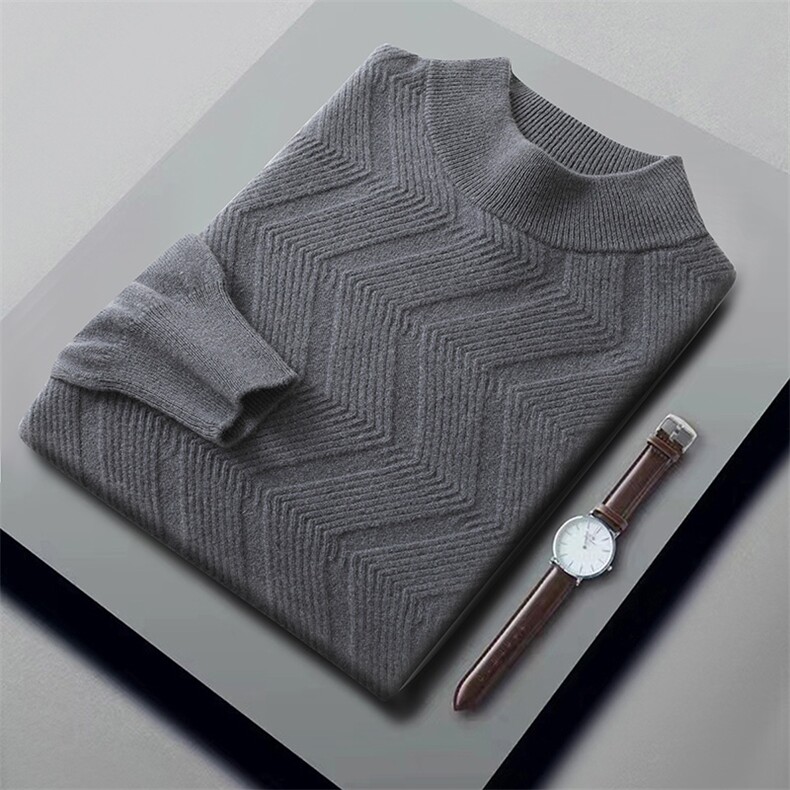 时尚男士秋冬新款简约波浪纹羊毛套头衫舒适保暖百搭显瘦，男装羊毛衫，江杉羊绒