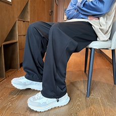 GENIOLAMODE黑色冰丝宽松休闲裤子男士2025夏季薄款运动直筒百搭，男装休闲裤，星座1204-3