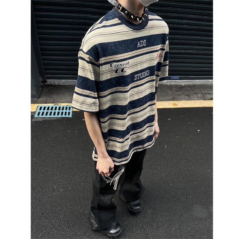 纯棉240克美式宽松版条纹短袖T恤男A426-1-CT05-P30,男装T恤,电商A426-1(原A430-1)