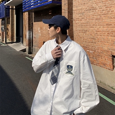 CS16-P38慵懒原宿风潮流简约印花方领纯色衬衫，男装衬衫，星座1501-1