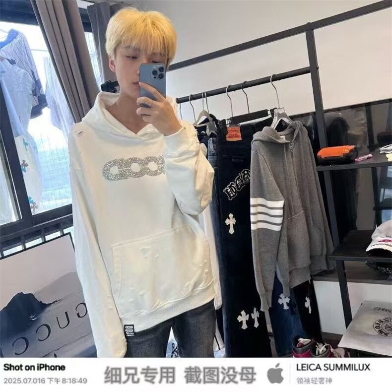 重磅加绒卫衣男女秋冬季新款美式复古上衣潮牌oversize连帽外套,女装短外套,星座506A