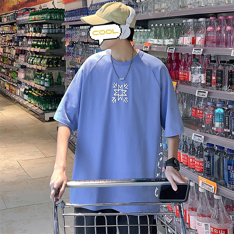 夏装港风纯棉立体T恤圆领潮牌拼接短袖男女同款 1577-P38 控价58图片