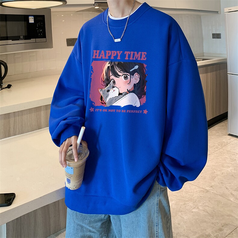 华夫格卫衣圆领卫衣男大码长袖t恤男外套HW76353-P30,男装卫衣,电商A040