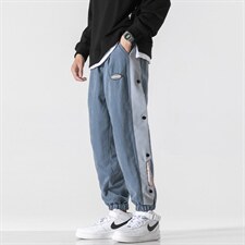 日系2023秋冬新款撞色拼接宽松束脚运动休闲潮牌裤子2108-P45控69，男装休闲裤，星座914-3